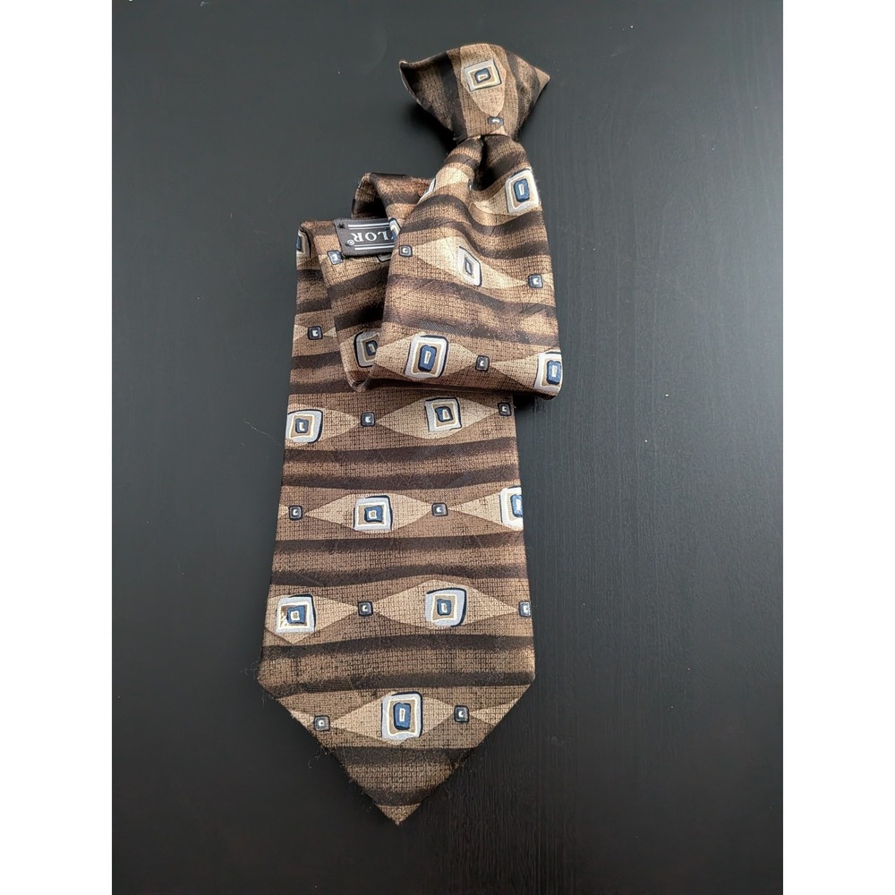 Vintage David Taylor Tie‎ Necktie Brown Abstract Clip On 20"